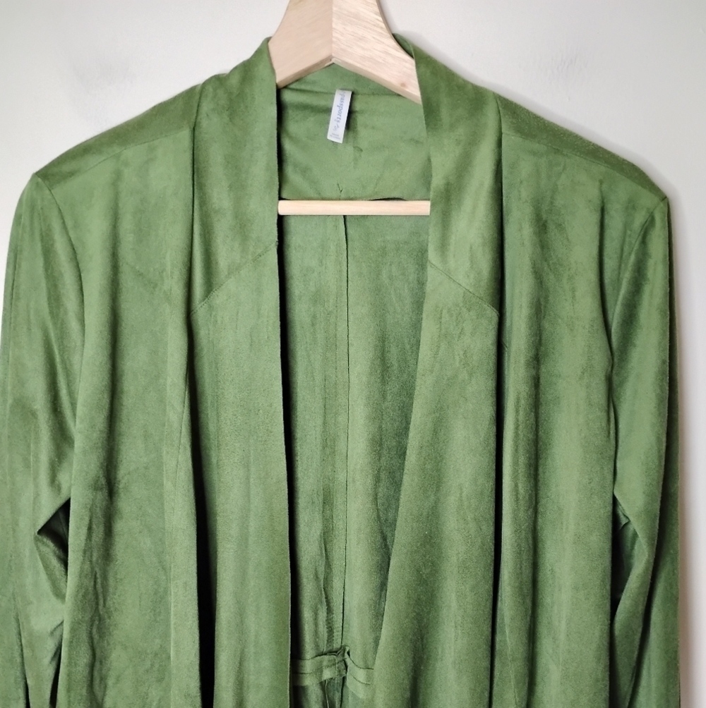 Passports Green Asymmetrical Jacket Open Front Brushed Microfiber Size Medium - Picture 5 of 7